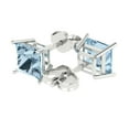 thumbnail image 2 of 14K Solid Gold Push Back Stud Earrings for Women | 4 cttw Princess Cut Natural Swiss Blue Topaz | White Gold, 2 of 5