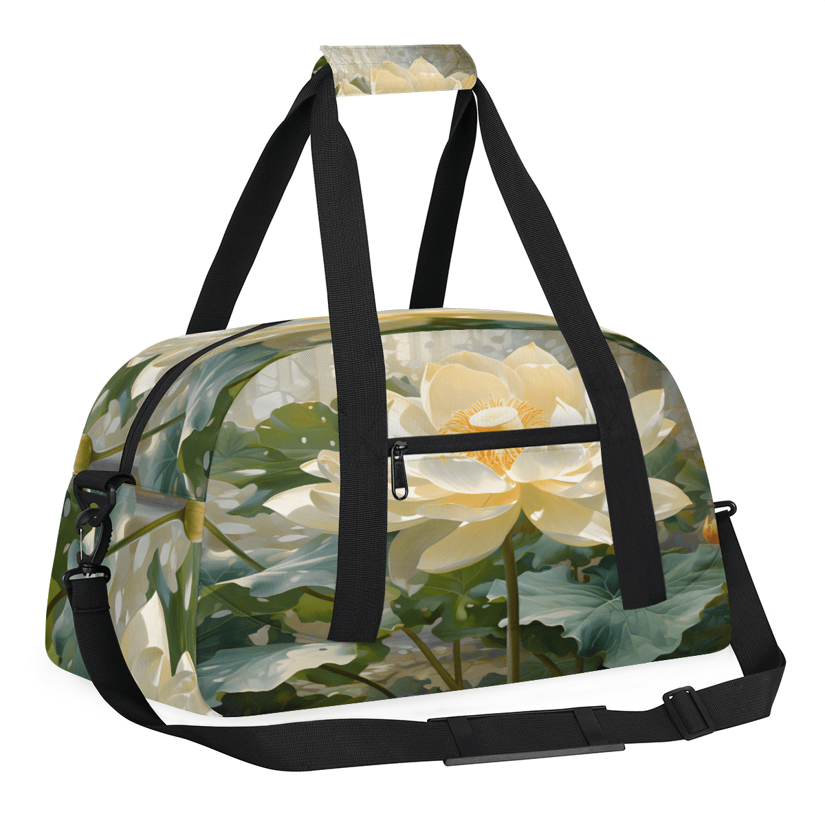 Herdesigns Lotus Sports Duffle Bag for Women & Men, Water Lotus Flowers Gym Bag Dance Bag Overnight Bag Carry On Weekender Travel Bag
