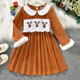 thumbnail image 4 of OBEEII Kids Girls Velvet Dresses Long Sleeve Christmas Dress Princess Dresses Smocked Embroidered A-Line Ruffle Dresses, 4 of 9