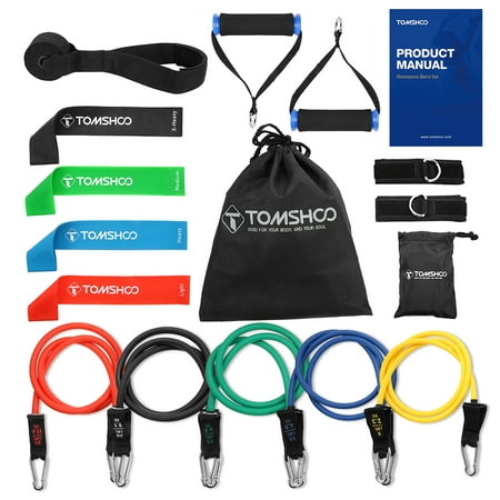 TOMSHOO 17Pcs Resistance Bands Set Workout Fintess Exercise Rehab Bands Loop Bands Tube Bands Door Anchor Ankle Straps Cushioned Handles with Carry Bags for Home Gym