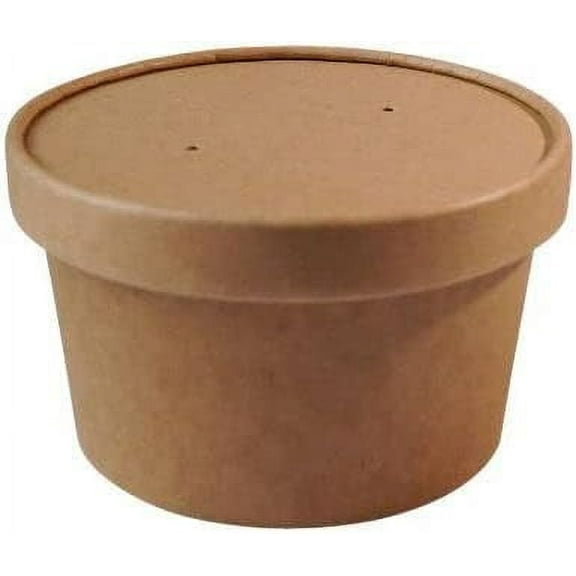 [25 Pack] 12 oz Disposable Kraft Paper Soup Containers with Vented LIDS - Half Pint Ice Cream Containers, Frozen Yogurt Cups, Restaurant, Microwavable, Take Out, Food Storage, Recyclable