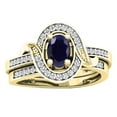 thumbnail image 2 of Dazzlingrock Collection 6X4mm Oval Blue Sapphire & Round White Diamond Bridal Halo Style Wedding Ring Set for Women (0.18 ctw, Color I-J, Clarity I1-I2) in 18K Yellow Gold, Size 9.5, 2 of 4