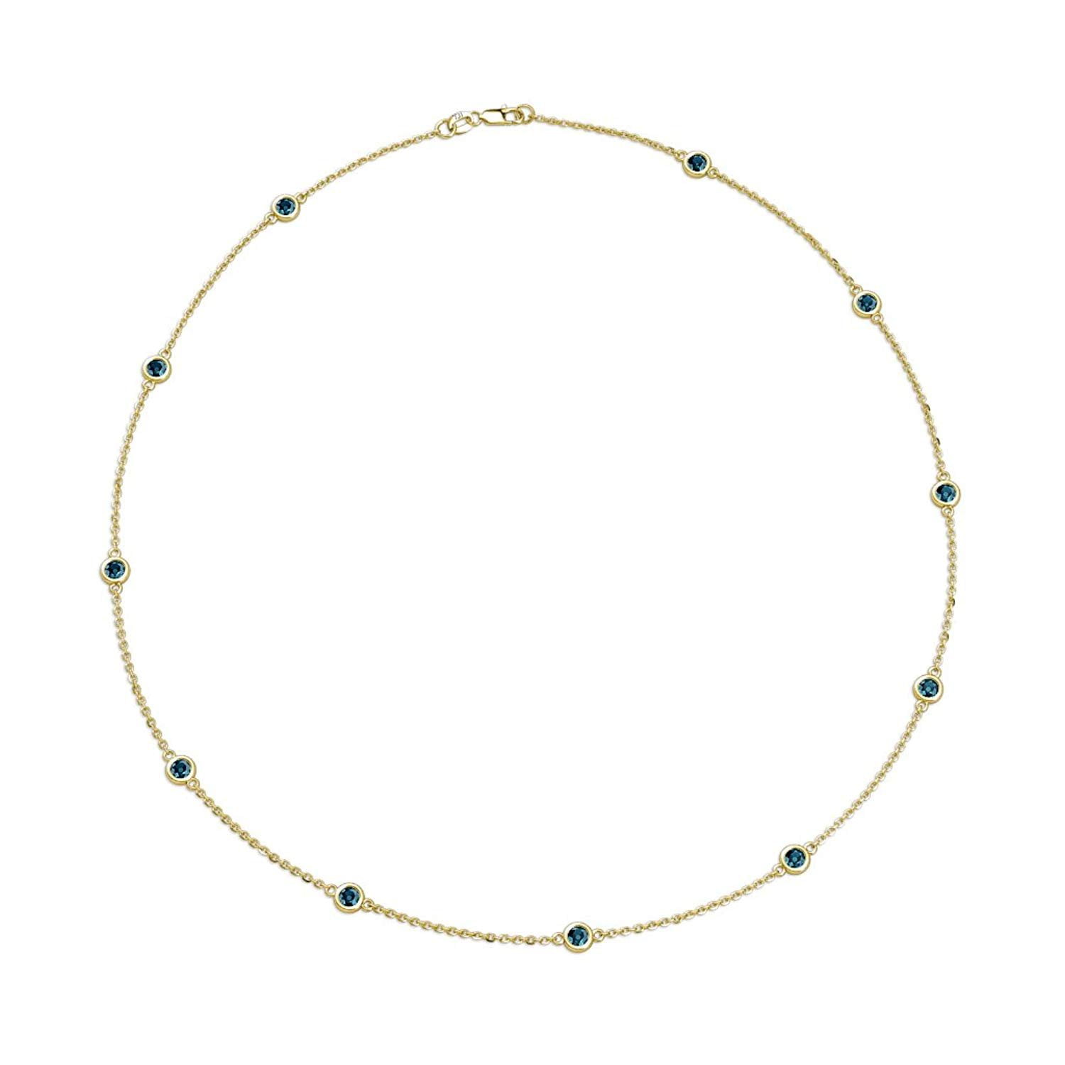 11 Station Blue Diamond on Cable Necklace 0.75 Carat tw in 14K Yellow Gold.18 Inches in Length by TriJewels