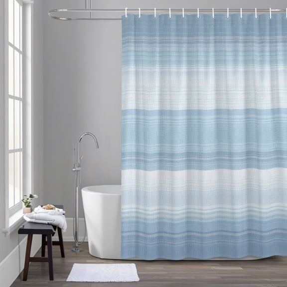 Blue and White Striped 72x72 Inches Waterproof Shower Curtain, Modern Abstract Watercolor Gradient Stripe Bath Curtain Set with 12 Hooks Washable Shower Curtains for Bathroom Bathtub Decor