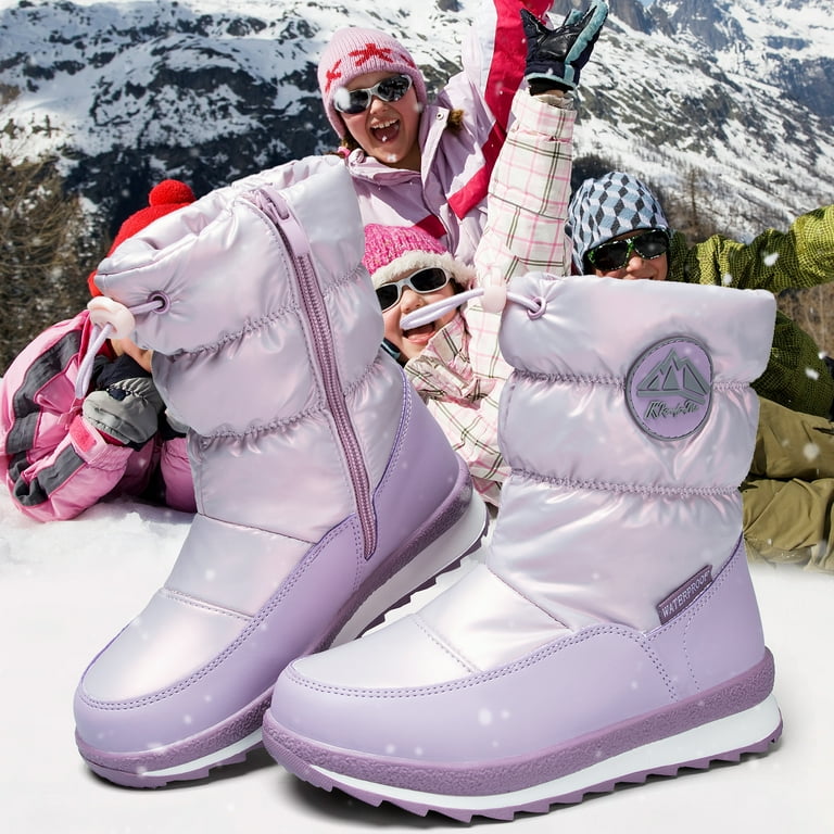 Kushyshoo Kids Snow Boots for Boys and Girls Purple Winter Outdoor Waterproof and Non Slip Artificial Fur Snow Boots Size 2M Walmart