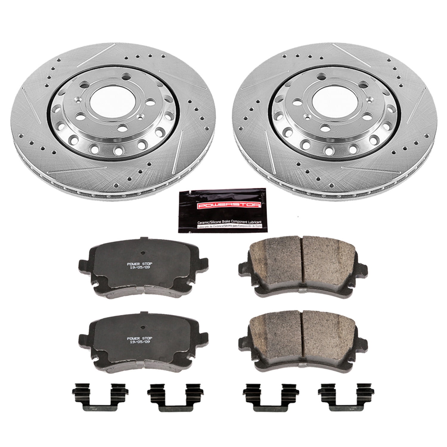 PowerStop Rear Z23 Evolution Sport Carbon-Fiber Ceramic Brake Pad and Drilled & Slotted Rotor Kit Fits: AUDI VOLKSWAGEN Select Models K4562