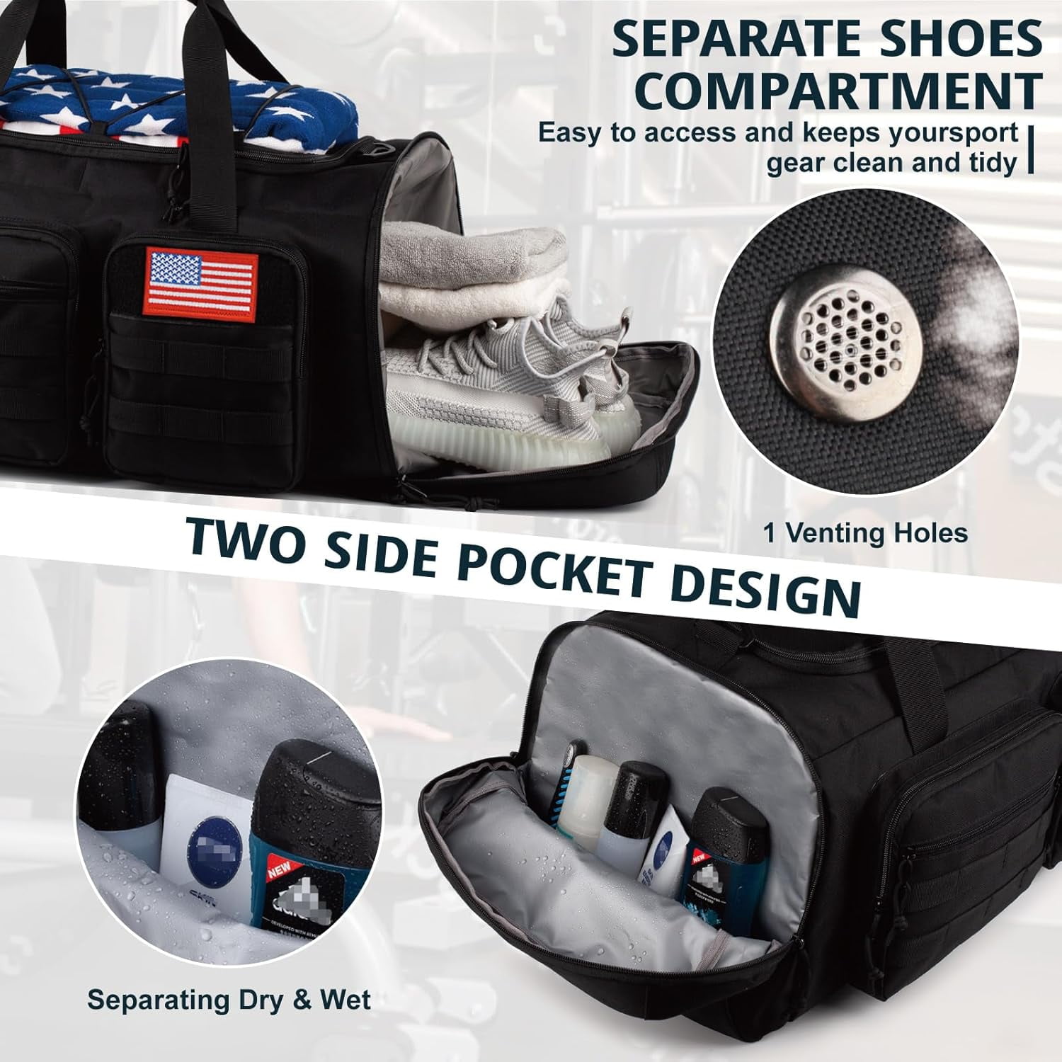 25.6In Gym Bag for Men, 50L Large 3 in 1 Sports Travel Duffle Bag with Shoes Compartment,Water Resistant Travel Backpack Weekender Overnight Bag with Wet Pocket for Women Camping Touring