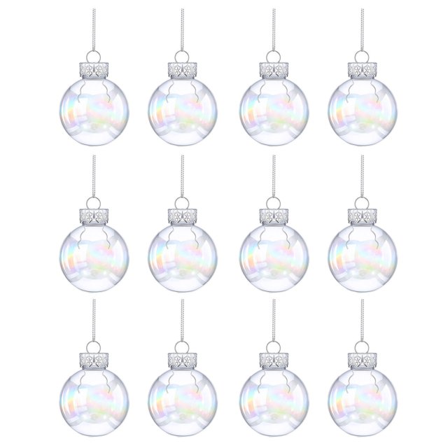 CSChome Christmas Balls 6/12Pcs Transparent Christmas Balls Can Be Filled Break proof Reusable Iridescent Ornament Tree Decoration