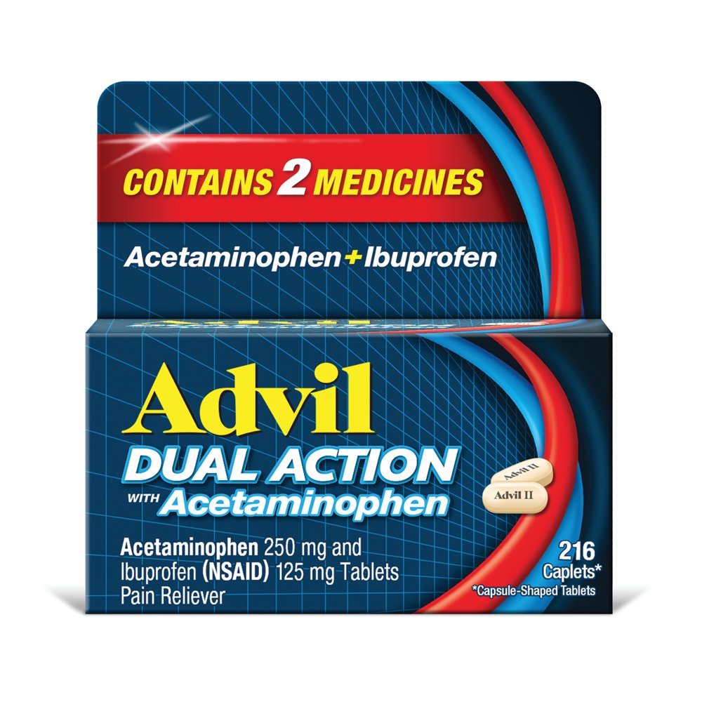 Advil Dual Action Coated Caplets With Acetaminophen, 250 Mg Ibuprofen