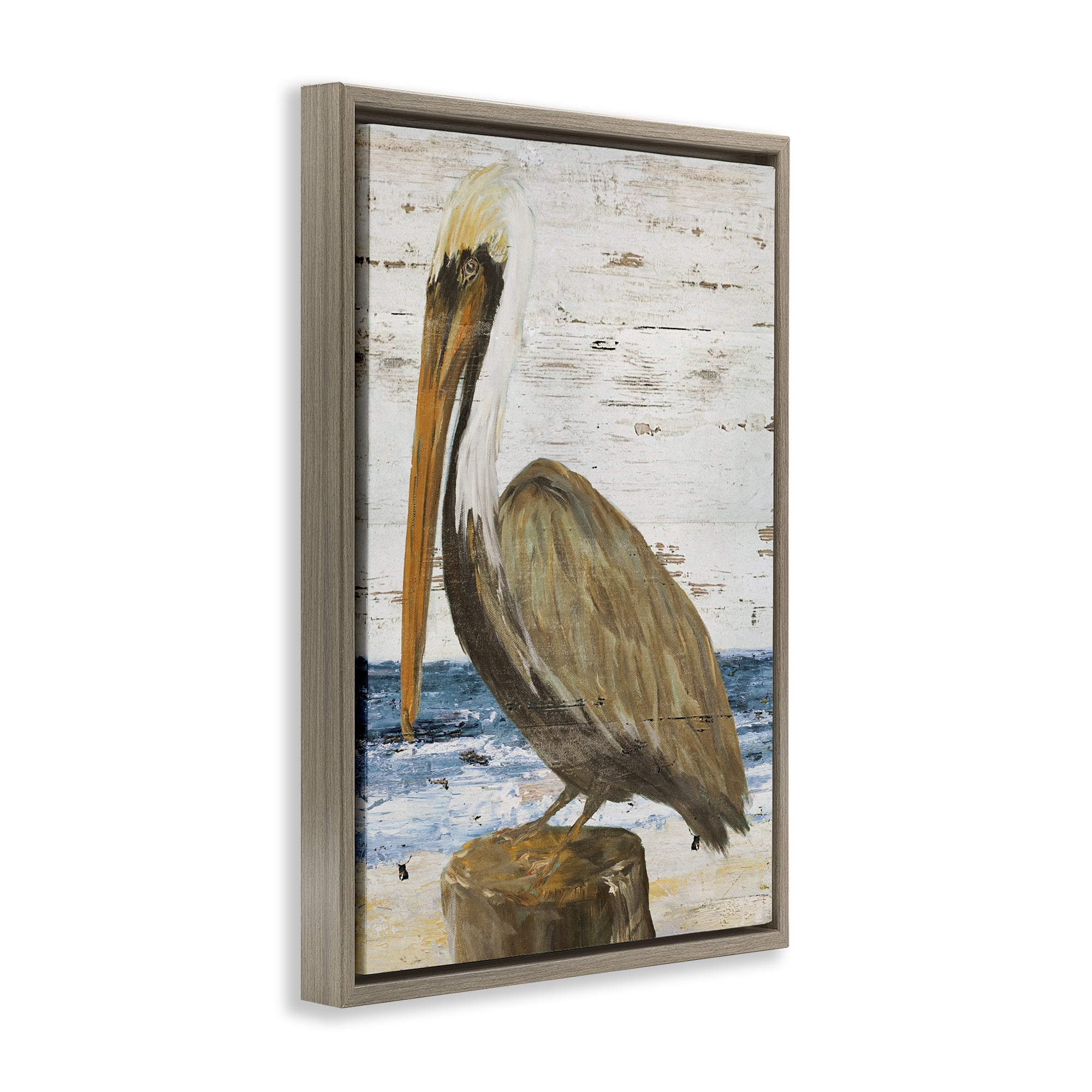 Stupell Industries Rustic Ocean Pelican Animals & Insects Painting Brown Floater Framed Canvas Art Print Wall Art, 17 x 25