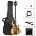 thumbnail image 2 of Full Size Glarry 4 String Burning Fire enclosed H-H Pickup Electric Bass Guitar with 20W Amplifier Bag Strap Connector Wrench Tool Burlywood, 2 of 9