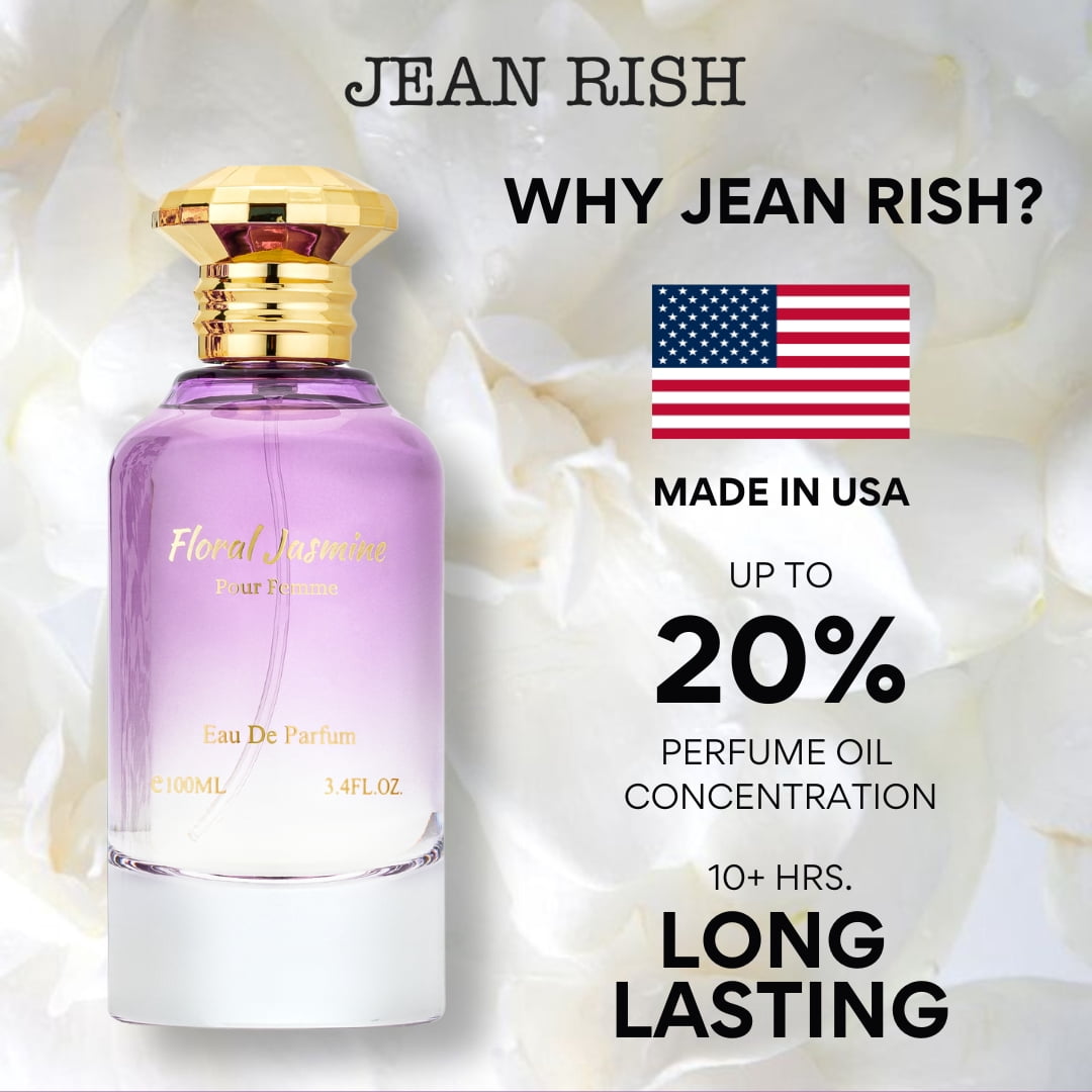 Jean Rish Floral Jasmine Perfume for Women Eau De Parfum, Long-Lasting Luxury Fragrance, Made In USA - Bergamot, Orange, Jasmine, Vanilla Scent - 100ml / 3.4 oz
