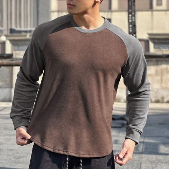 pstuiky Camisas suaves de manga larga para hombre, Suéter informal de moda para hombre, color liso, manga larga y cuello redondo. top de hombre m