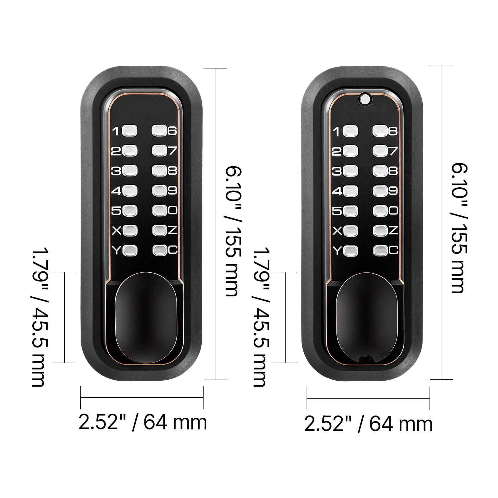 Mechanical Keyless Door Lock Gen2 Double-Sided 4-7 Digit Code No Batteries 1.4-2.5 Inch Door Thickness for Front Gate