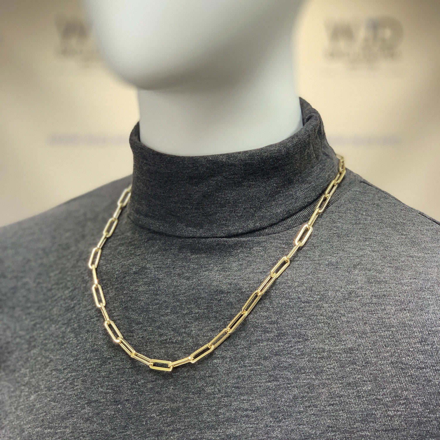 14K Yellow Gold 6mm Paperclip Elongated Link Chain Necklace