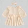 thumbnail image 2 of SGMVNU Toddler Girls 2 Piece Dress Set with Bowknot Hairband Girls Floral Dress Size 7 Long Sleeve Dress Spring Summer Clothes(Size 12-24 Months,Beige), 2 of 8