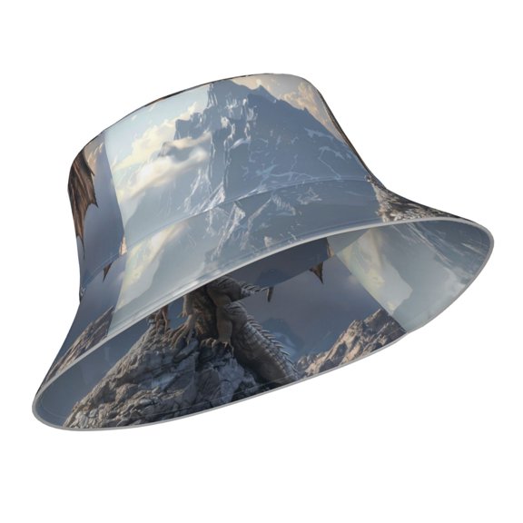 Kdxio Reflective Bucket Hat - Silver Dragon Mountain Peaks Print Bucket Hat for Men,Women