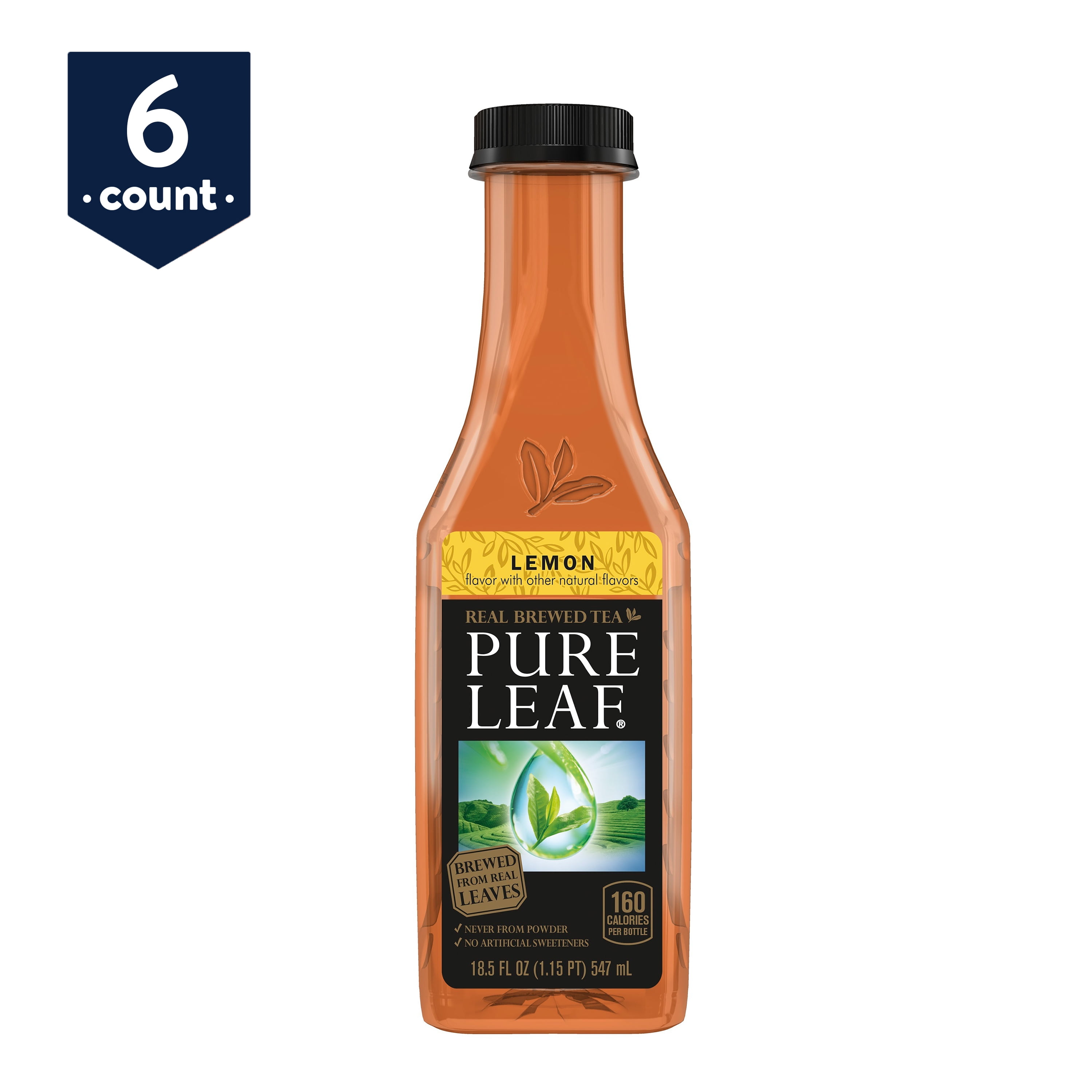 Pure Leaf Sweetened Iced Tea, Lemon, 18.5 oz Bottles, 6 Count