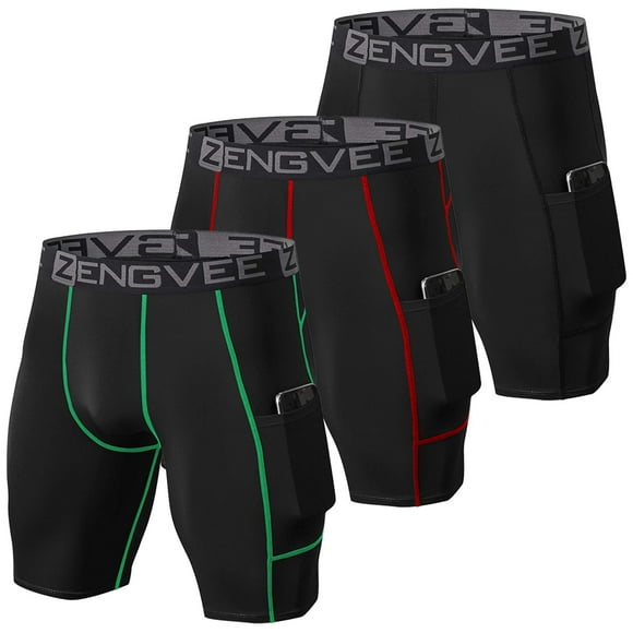 ZENGVEE Compression Shorts Men 3 Pack with Pocket Running Short Mens Gym,Workout,Cycling,Swimming,Yoga,Climbing,-(1011-3Black-XL)