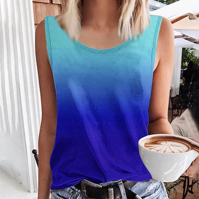 mfyjkho Camisetas Sin Mangas Para Mujer, Camiseta Sin Mangas Con Cuello Redondo Y Estampado De Verano Para Mujer Tops Bohemios Para Mujer M