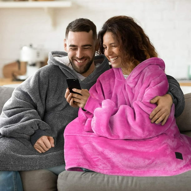 HHHC Hot Pink Oversized Hoodie Blanket Sweatshirt Comfortable