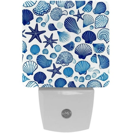 

LED Night Light Lamp with Smart Sensor Dusk to Dawn Sensor 2-Pack for Bedroom Bathroom Hallway White 0.5W Plug-in Blue Scallop Conch Starfish Vintage Marine Pattern