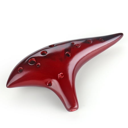 12 Hole Ocarina Ceramic Strawfire Masterpiece Collectible Flute Alto C for Beginner and Professional Player with Neck Strap Cord and Carrying Bag in Brown