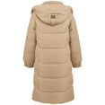 thumbnail image 3 of Women's Stand Collar Mid-Length Cotton Padded Coat with Removable Hood & Pockets, Khaki Long Sleeve Zipper Design, Windproof Warm Heavyweight Casual Jacket for Spring Autumn Winter, S-XL, 3 of 13