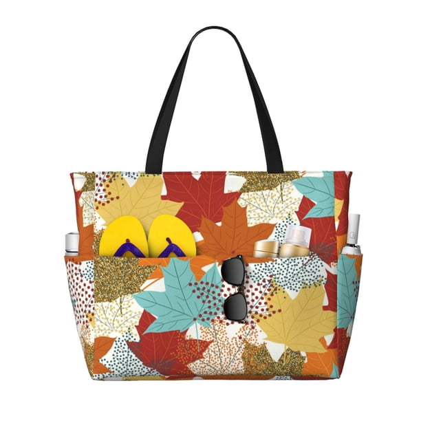 Disketp Fall Maple Leaves Bolsa de Playa de Gran Capacidad, Bolso Impermeable y a Prueba de Arena para Mujer, Ideal para Playa, Piscina y Natación