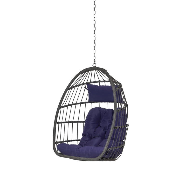 Hanging Egg Chair Without Stand, Indoor Outdoor Wicker Rattan Swing Egg Chair with Hanging Chain, Hammock Chair with UV Resistant Cushion