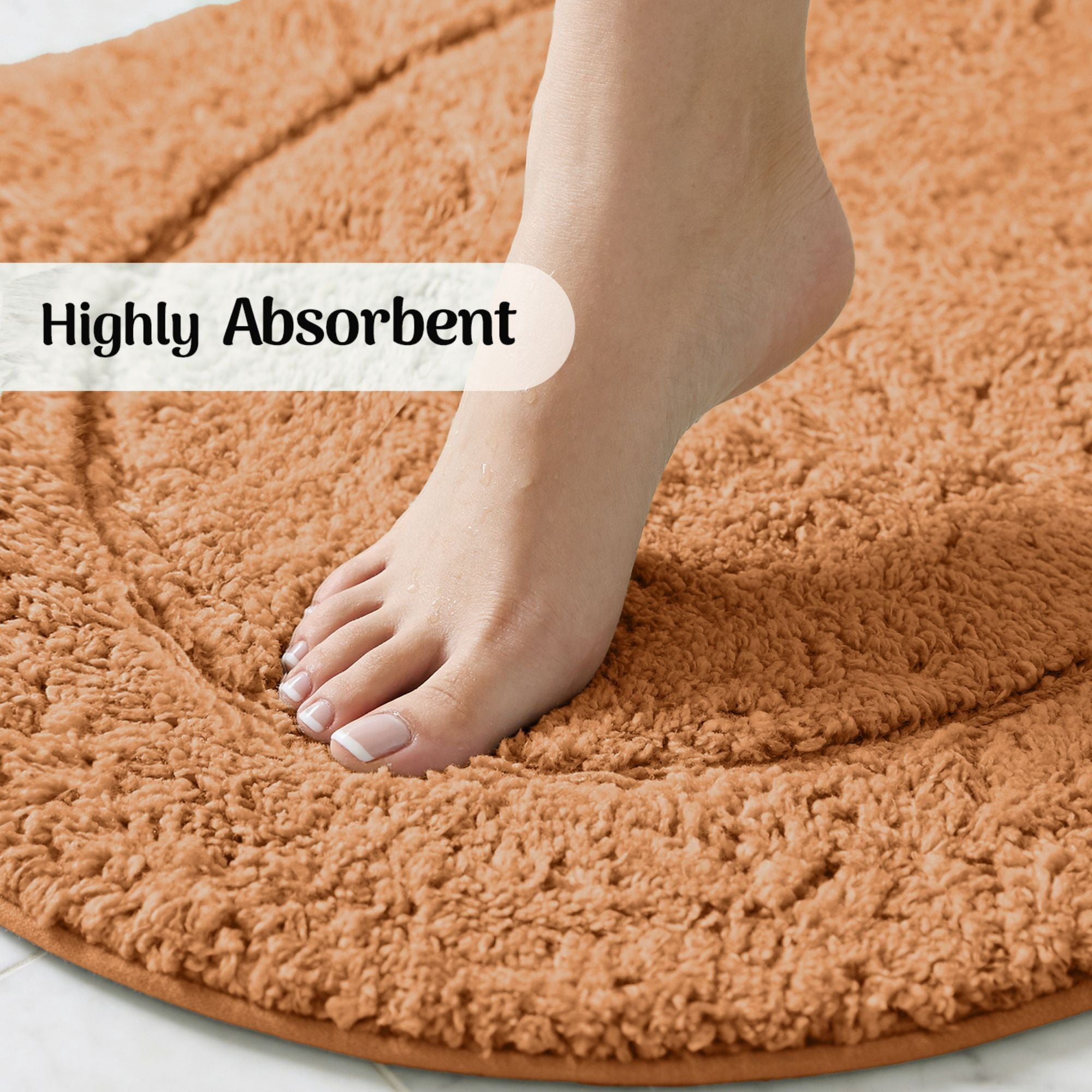 Superior Oval Bordered Cotton Washable Non-Slip Bath Rug, Runner Size, Rust