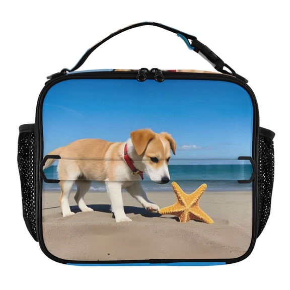 ALAZA Dog on Beach Lunch Box Insulated Lunch Bag Cooler Tote with Shoulder Strap