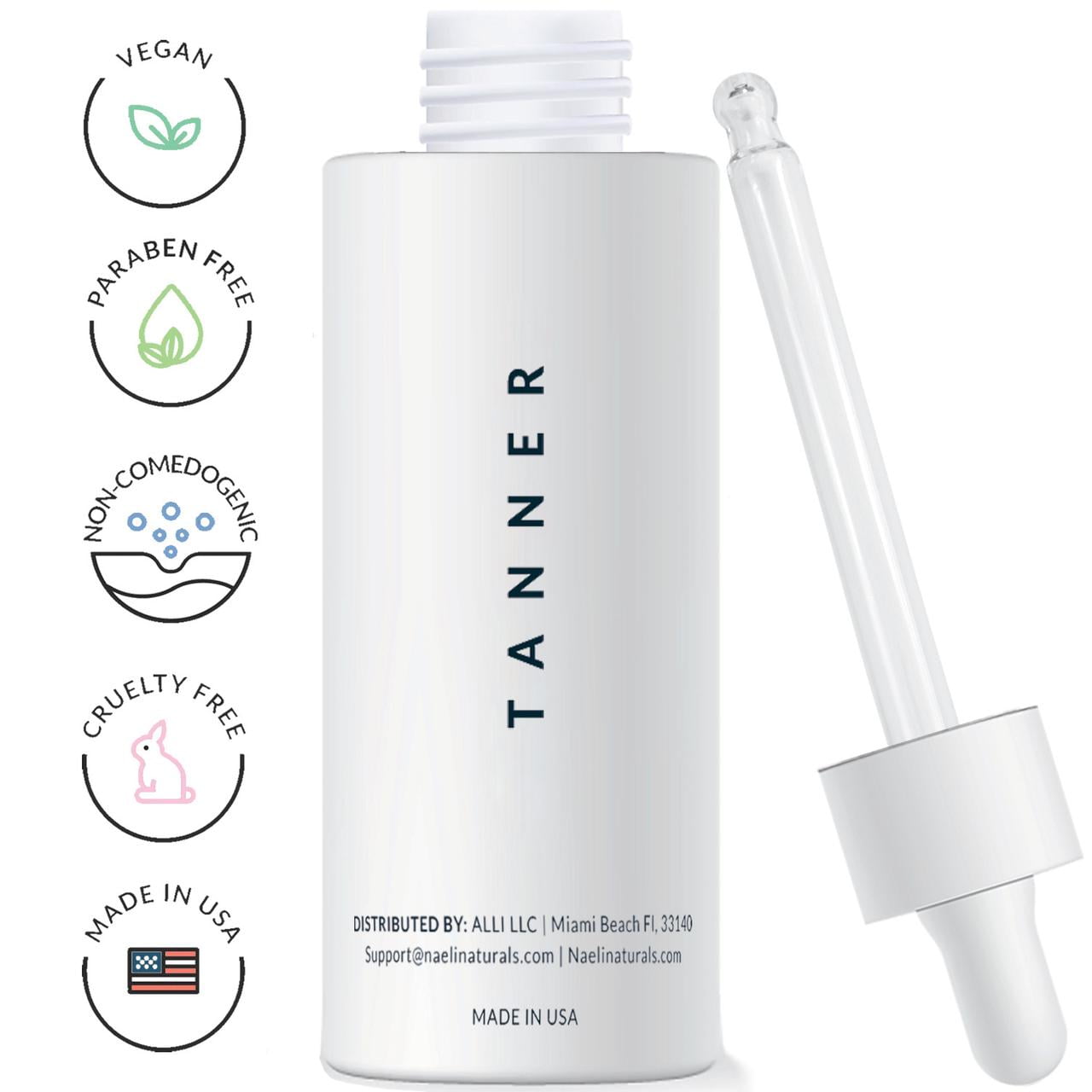 Self Tanner - Gradual Tanning Bronzing Drops for Face with Vitamin C, Apple Stem Cell & Probiotic, 1 oz