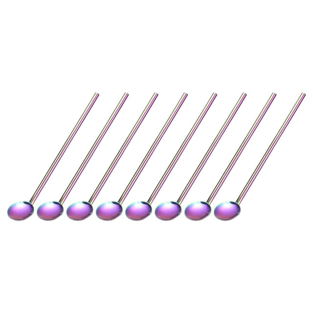 Unique Bargains 8Pack 7.5' Stainless Steel Spoon Straw Reusable Long Handle Straw Spoon Colorful