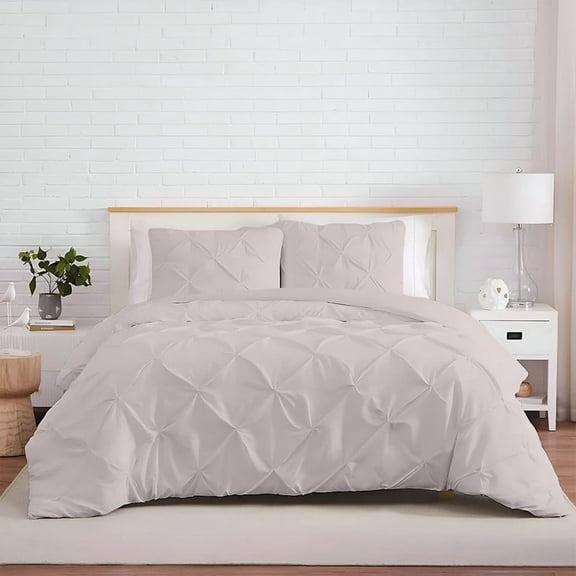 Kotton Culture 3Pc Queen Size Pinch Duvet Cover Set 100% Egyptian Cotton 1000 TC Light Gray