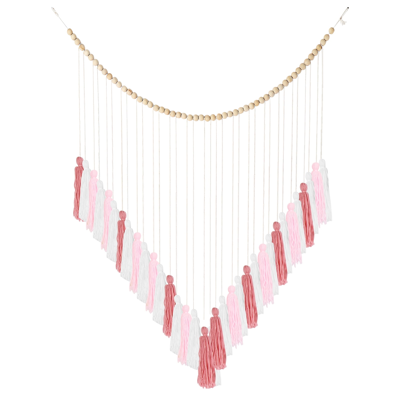 Macrame Wall Hanging Wall Tapestry Yarn Tassel Garland Decor with Wood Beads Bohemian Wall Decoration for Bedroom Living Room Gallery Baby Nursery,Blush Pink,47 x 33 in