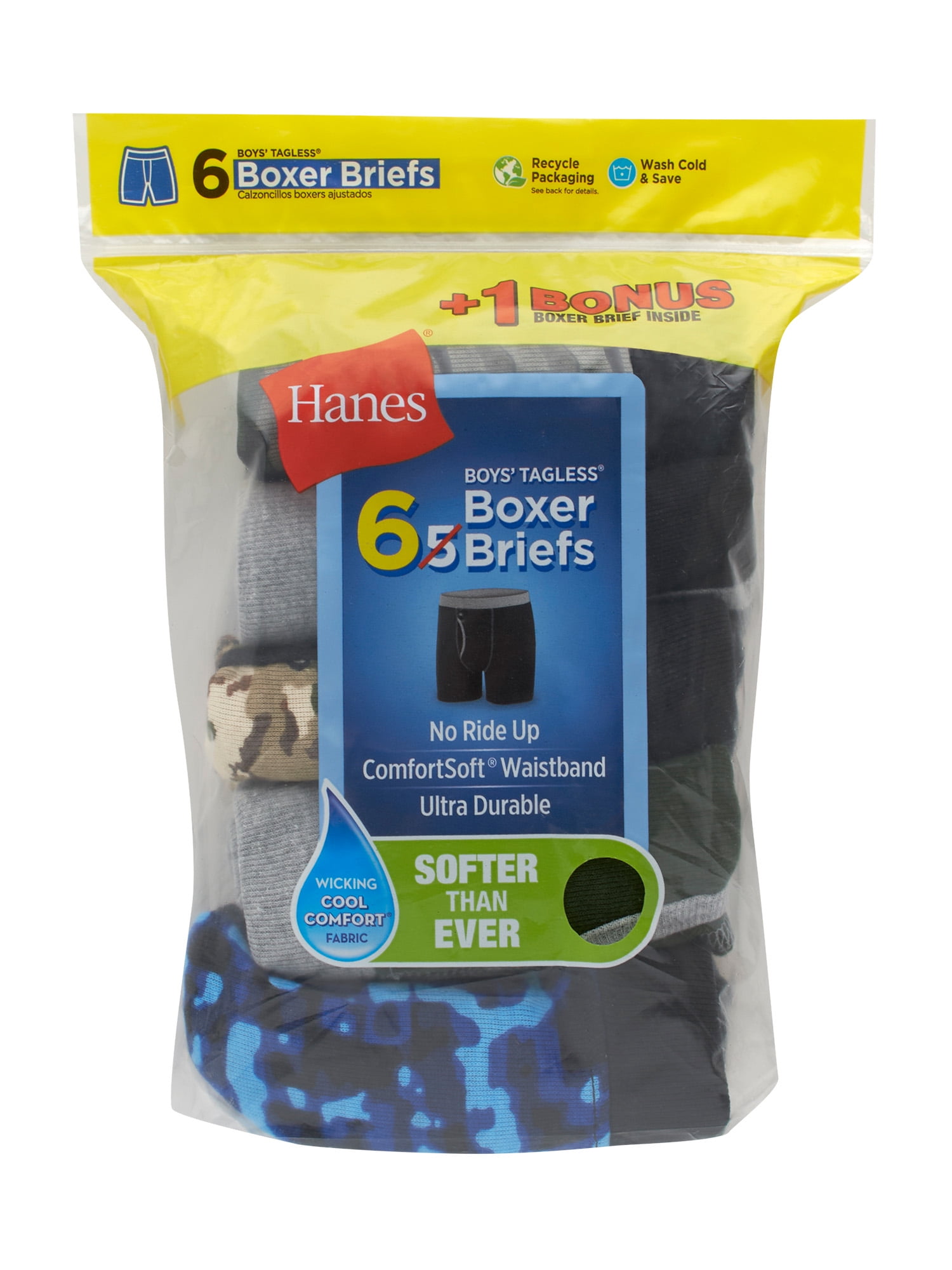 Hanes Boys' ComfortSoft Waistband Camo Prints Boxer Briefs, 5+1 Bonus Pack