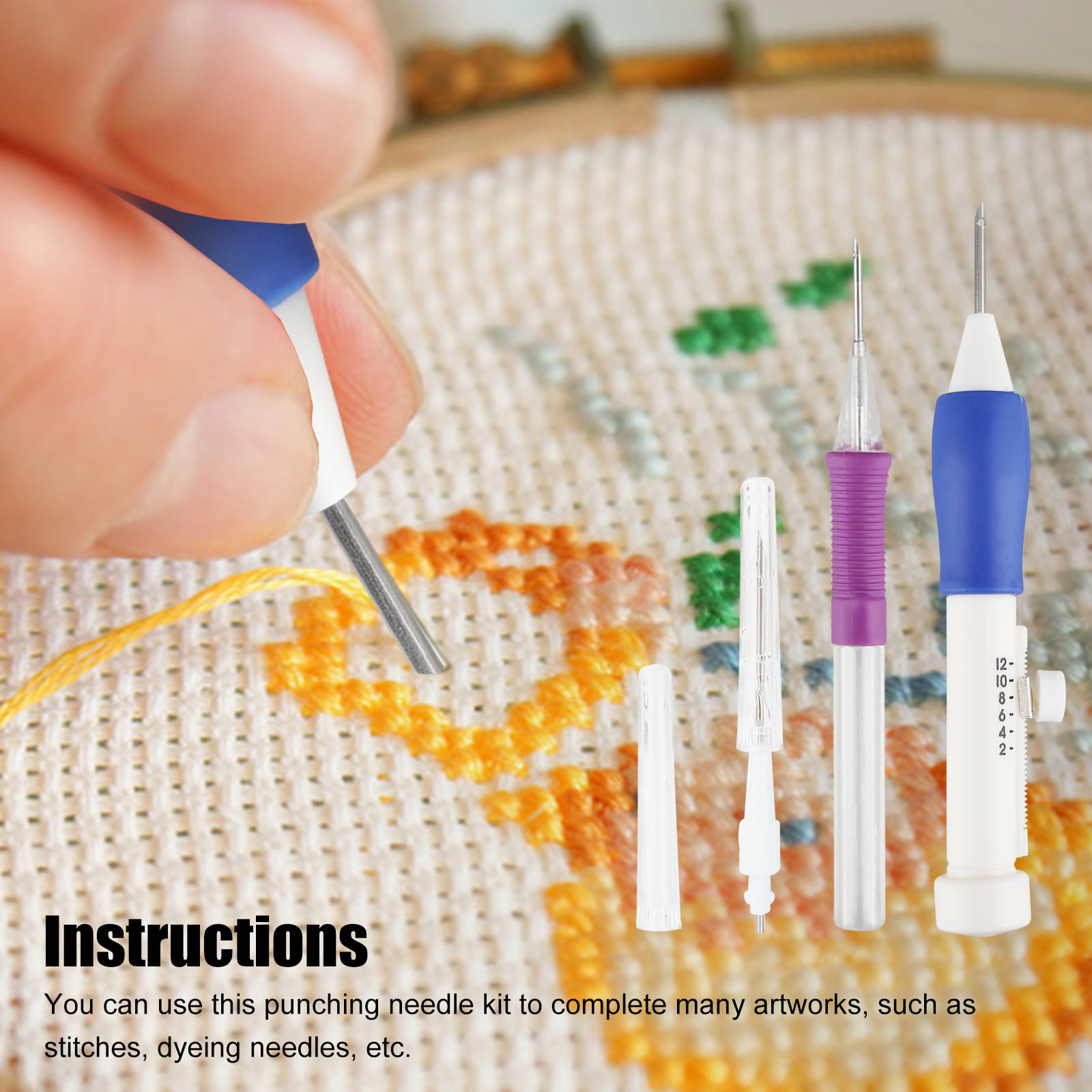 Healifty Punch Needle Embroidery Kit Magic Embroidery Pen Punch Needle Set  with Threads Embroidery Tools 136pcs