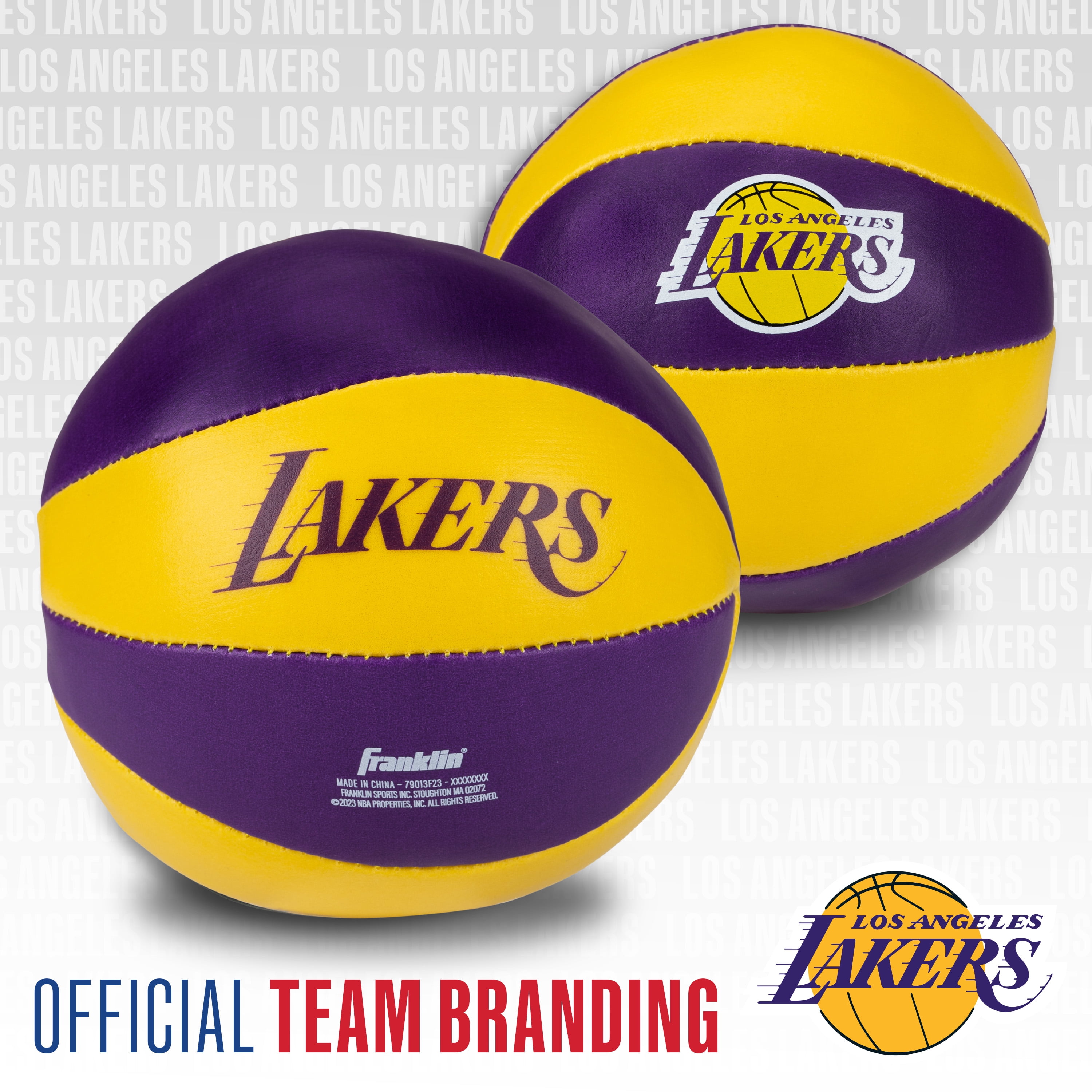 Franklin Sports NBA Los Angeles Lakers Toy Basketballs - 2 Pack of Kids Soft Mini Basketballs for Over the Door + Indoor Hoops - NBA Fan Shop Kids Soft Toy Basketballs - (2) Mini Balls Included