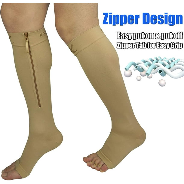 Zipper Compression Socks for Men Women DVT Support Stockings Open