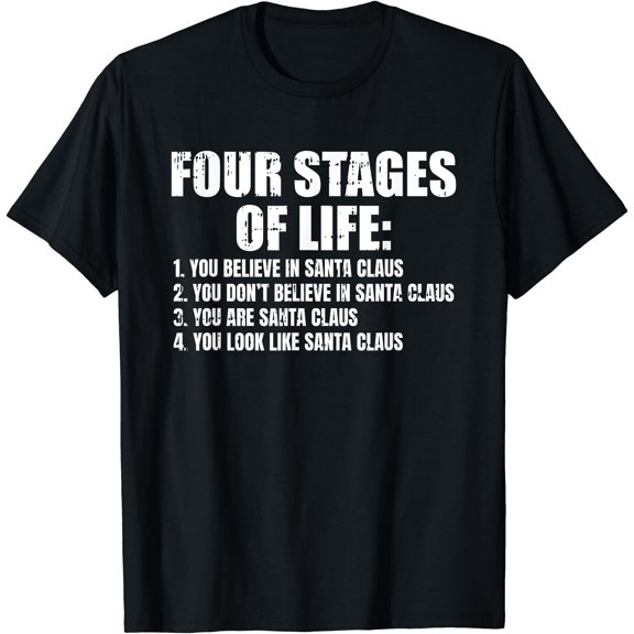 Mens Four Stages Of Life Santa Fathers Day Funny Dad Papa Grandpa T-Shirt, Vintage Birthday Gift