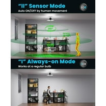 Sensor Garage Light 200W 20000LM, Deformable LED Ceiling Light with 360° Detection & 3 Modes - 6500K  Sensor Light Indoor Bulb for Basement/Workshop