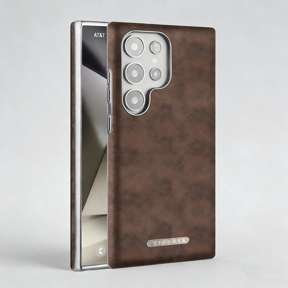 Strong Magnetic Case for Samsung Galaxy S26 Ultra, [Support Wireless Charging] Luxury PU Leather Cover Logo Hollow Slim Shockproof Protective Phone Case for Samsung Galaxy S26 Ultra, Coffee