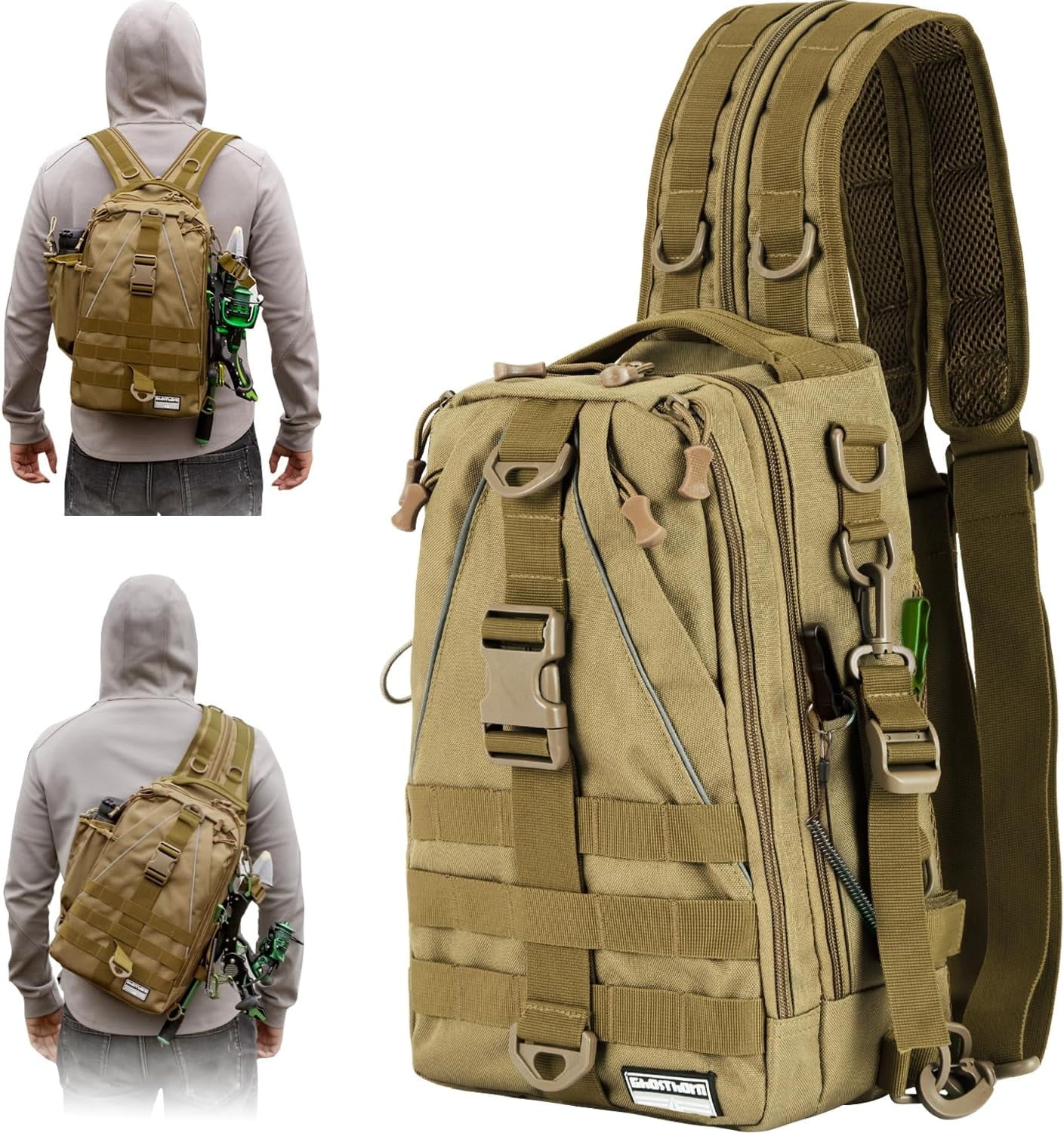 Fishing Nylon Backpack Tackle Sling Bag Backpack with Rod Holder Gift for Mother Father，Lightweight Fishing Backpack Storge Fishing Gear and Equipment