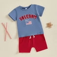 thumbnail image 2 of HCNTES Baby Boy Girl Independence Day Embroidery Outfit Short Sleeve Tops and Shorts Set Toddler Girls Boys Spring Summer Clothes 2T 3T 4T 5T(D01-Blue,12-18 Months), 2 of 9
