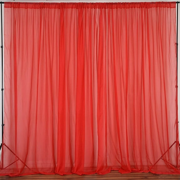 Sheer Chiffon Curtain Panel 58 Inch Wide Window Treatment Red