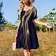 thumbnail image 5 of Vestido de manga corta con rayo sobre índigo, bonito vestido, elegantes vestidos para mujer, 5 of 8