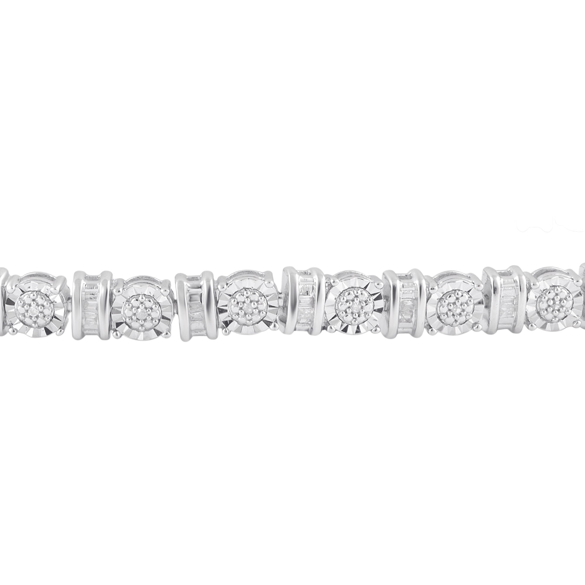 Arista Round and Baguette Diamond Sterling Silver Tennis Bracelet (1/4 ct tw, J-K color, I3 clarity)
