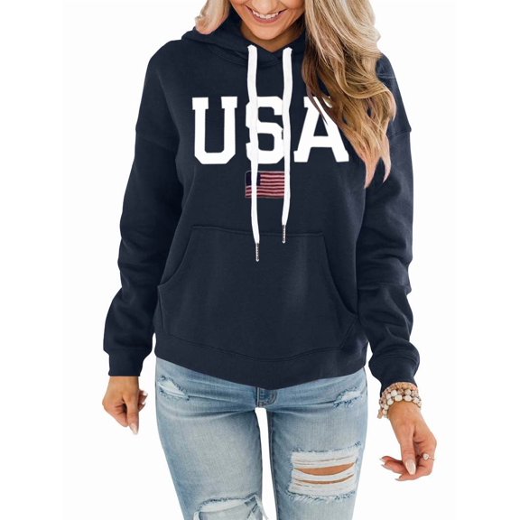 Sudadera REVETRO USA Flag Print Manga Larga Azul Marino