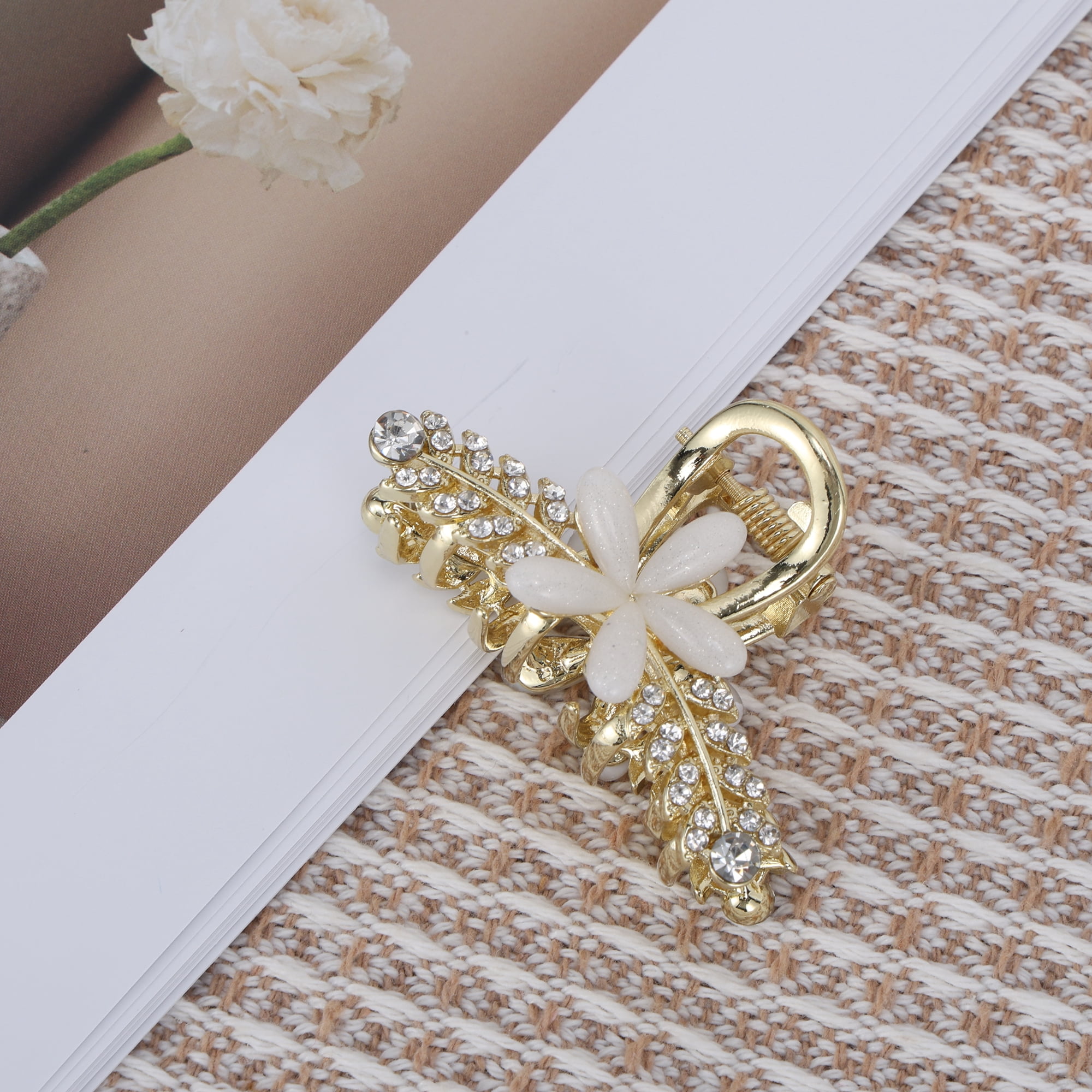 Unique Bargains Elegant Flower Rhinestone Claw Clip in Gold Tone for Stylish Hair